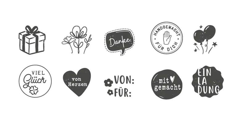 Stempelset Deutsch "Schenke Glück!"