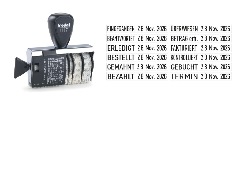 Lagertext Wortbandstempel Trodat Classic + Datum 1117